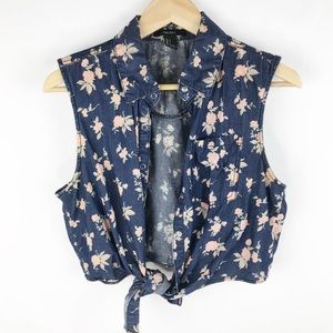 Forever 21 Floral Front Tie Cropped Blouse size L